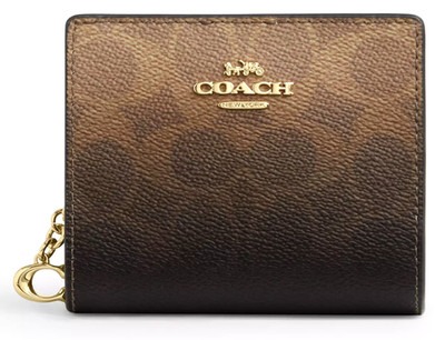  Coach Snap Wallet - CEC36 Brown Ombre Signature Canvas & Leather w/C Charm NWT