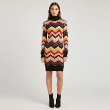 Missoni Multicolor Chevron Pointelle Knit Turtleneck Dress XS