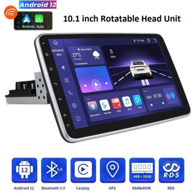 10.1'' Rotatable 1Din Android 12 8Core CarPlay Car Stereo Radio GPS DSP BT 4+32GB