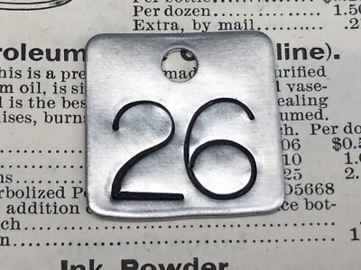 Number 26 Tag Aluminum Metal Cattle Tag Keychain Stamped Token Fob ...