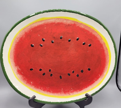 New Magenta Watermelon Slice Shaped Dish 14×12 Serving Tray Platter 3D Effect