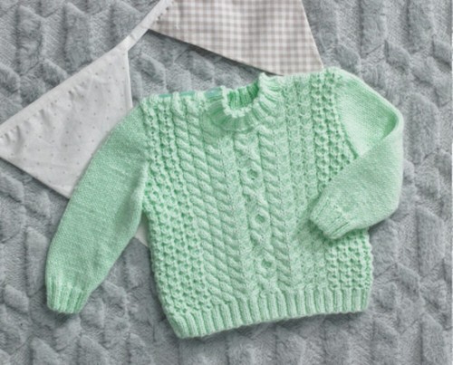 Wendy Wools Knitting Pattern PP003 Baby Sweater and Hat Knitted in Peter Pan DK - Picture 3 of 4