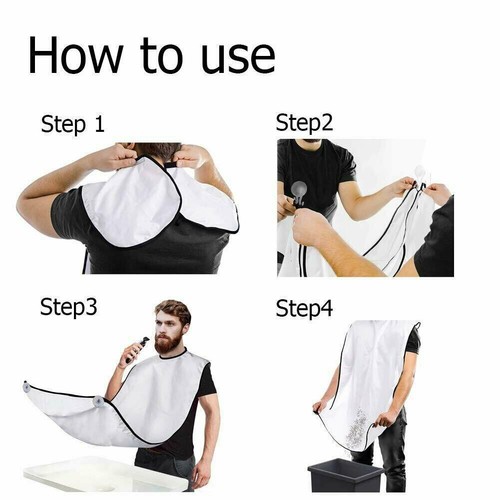 Beard Bib Apron, Beard Hair Catcher for Shaving and Trimming, Non-Stick-White - Picture 7 of 9