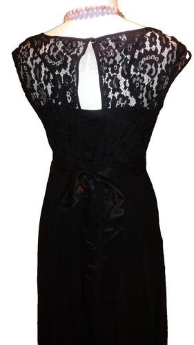 Elegant Coast Black Fit & Flare Chiffon & Lace Silk Blend Maxi Dress Size 8๐ - Picture 12 of 15