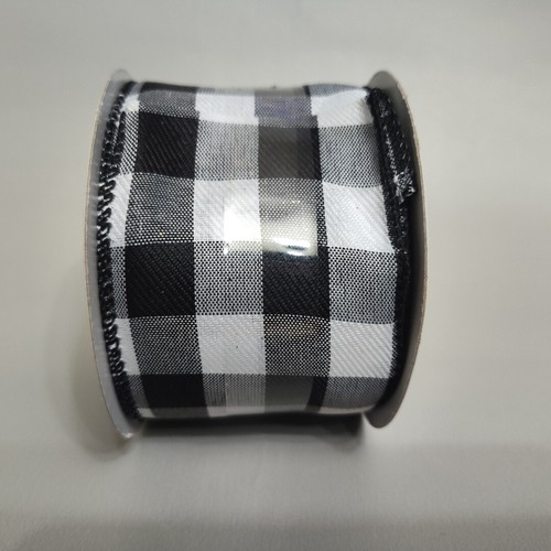 Black White Buffalo Check Plaid Checker Wired Ribbon 2.5" x 20' - Afbeelding 4 van 8