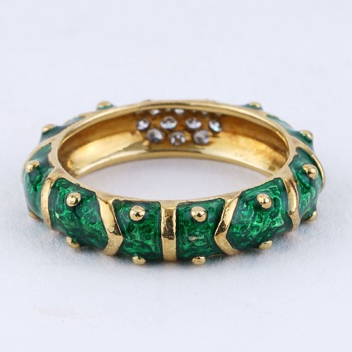 Hidalgo Green Enamel And Diamond Ladies Band Ring In 18K Yellow Gold - Picture 5 of 7