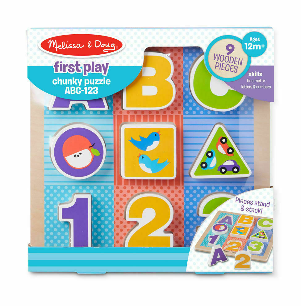 Wooden Chunky Puzzle ABC 123 Melissa & Doug for toddler first play wooden fun