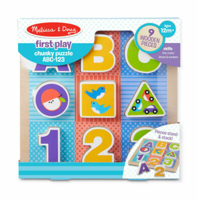 Holz Chunky Puzzle ABC 123 Melissa & Doug für Kleinkind erstes Spiel Holzspaß