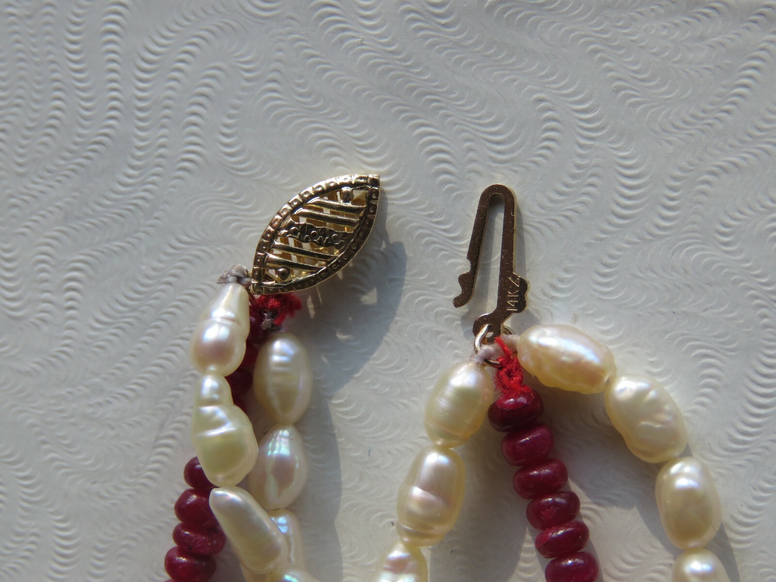 Solid 14K Yellow Gold Genuine Ruby/White Baroque … - image 6