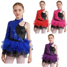 Kids Girls Dancewear Latin Dress Competition Leotard Ice Skating Tutu Skirt