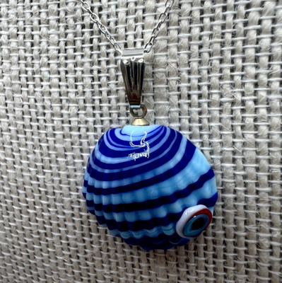 Murano Glass, Handcrafted Unique Jewelry, Lovely Seashell with Evil Eye & Silver