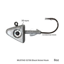 Fish WOW! Unpaint 8oz Shad Jig Head 32786 MUSTAD 2x Strong 10/0 Nickel Plain New