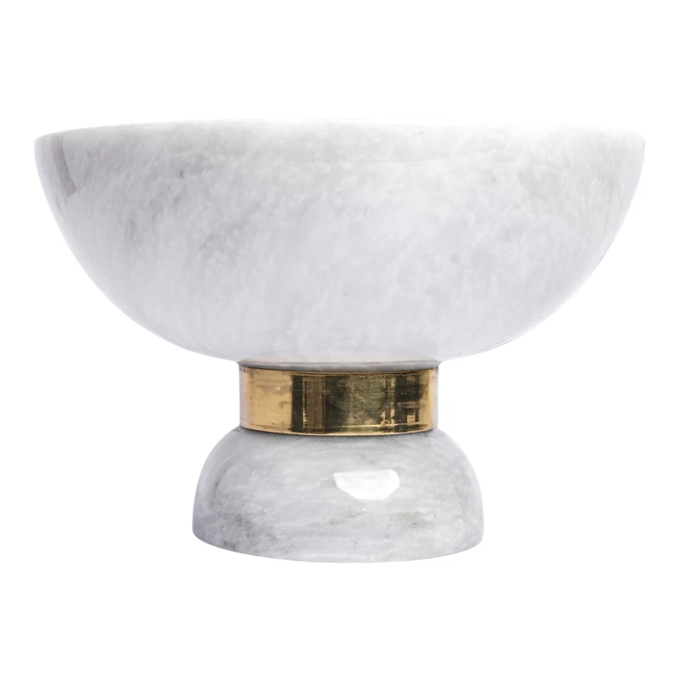 Cuenco de mármol cebra blanco natural con base, tallado a mano diámetro: 8", altura: 6"" Foto 3 de 4