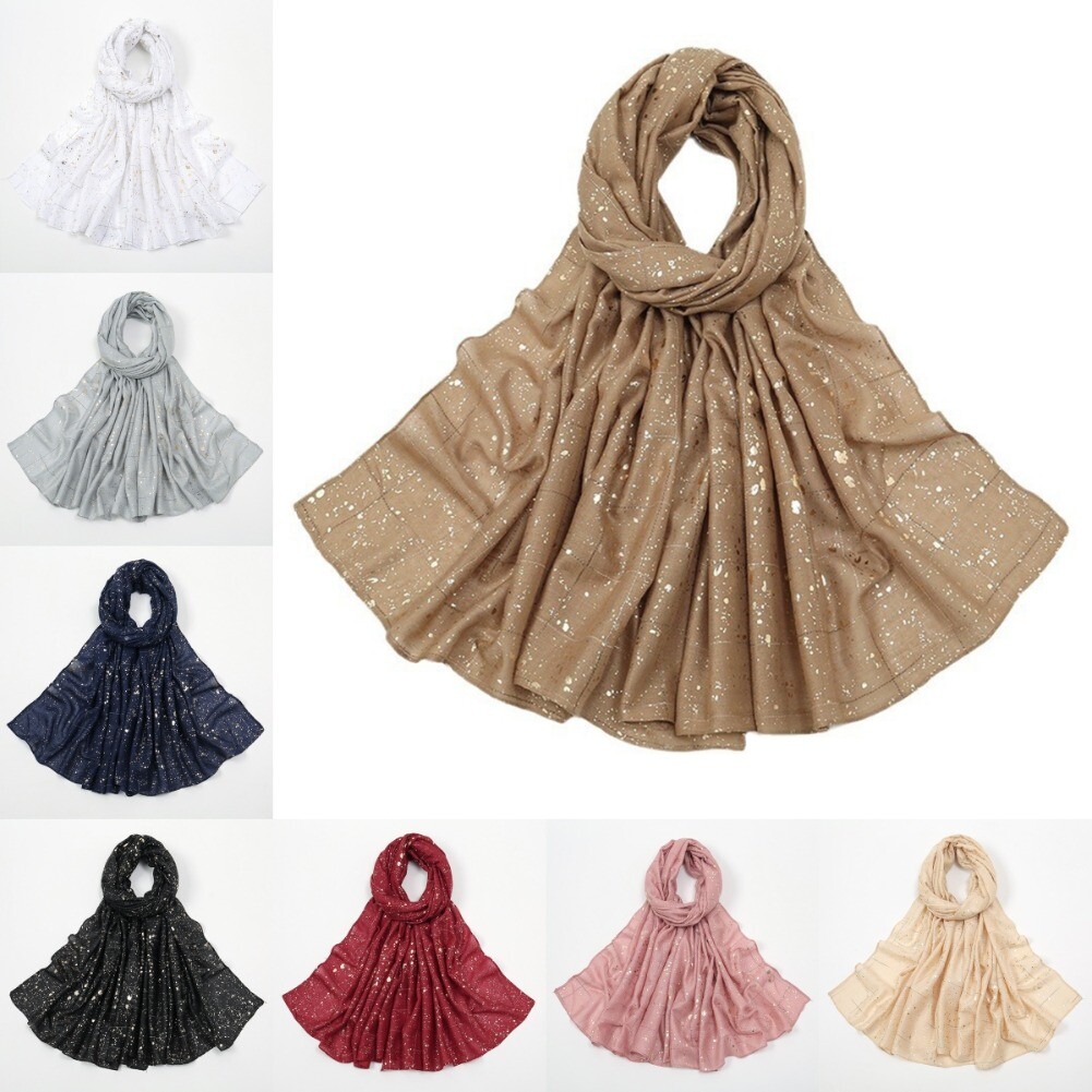 Glitter Plaid Long Scarves Women's Headscarves Solid Colors Shawls