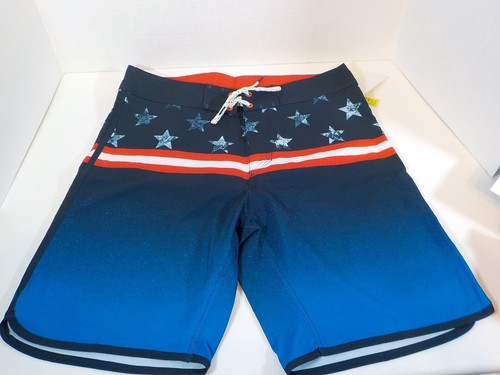 Burnside Boardshorts Herren Größe 36 blau/rot Sterne Streifen neu mit Etikett - Bild 1 von 8