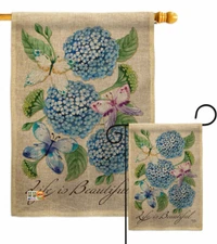 Life is Beautiful Hydrangeas Burlap Garden Flag Friends Decorative Yard Banner
