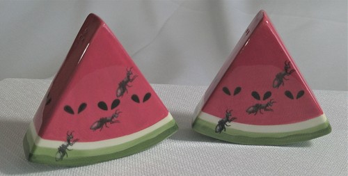 Juego de coctelera de sal y pimienta vintage de rebanadas de sandía de cerámica esmaltada (2 piezas) - Imagen 3 de 8