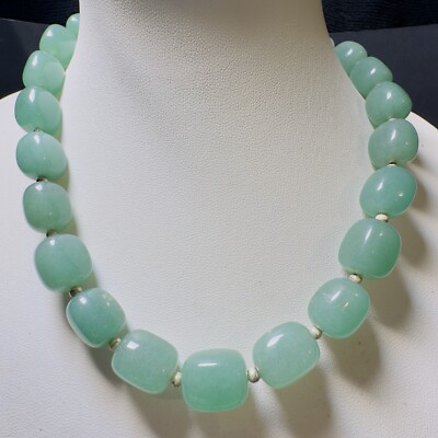 Charles Winston Green Agate Gemstones Choker Necklace 16-19   SS 925 Clasp
