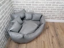 Small / Medium Grey Faux Leather Corner Dog / Pet Bed 