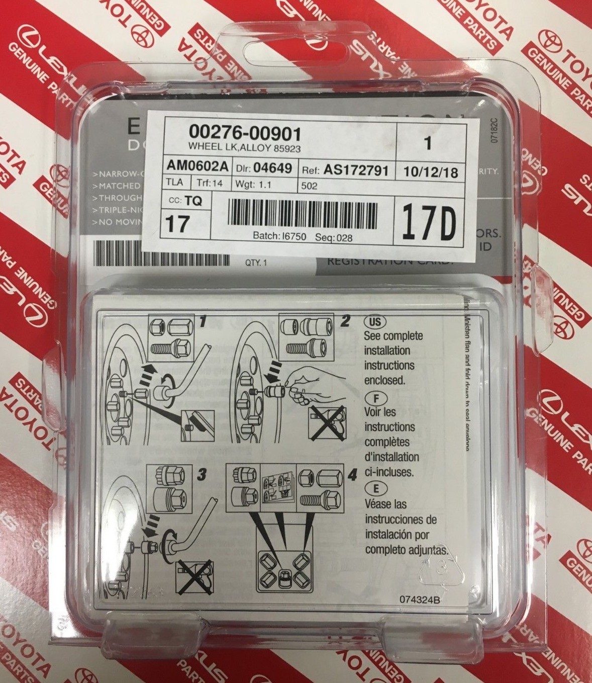 TOYOTA TALL ALLOY WHEEL LOCKS GENUINE OEM ACCESSORY NEW FAST SHIP 0027600901 eBay