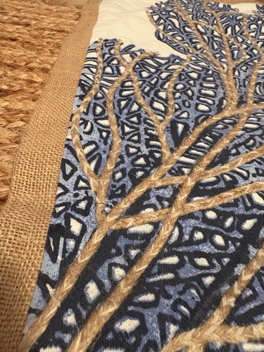 Coastal Pillow COVER Sham Blue Coral Rafia Textured 21” Sq Zip Cream - Picture 10 of 10