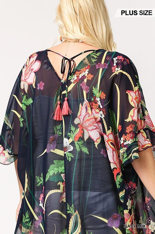 Gigio By Umgee Kimono Size XL Navy Sheer Floral Coastal Beach Swim Cover NWT