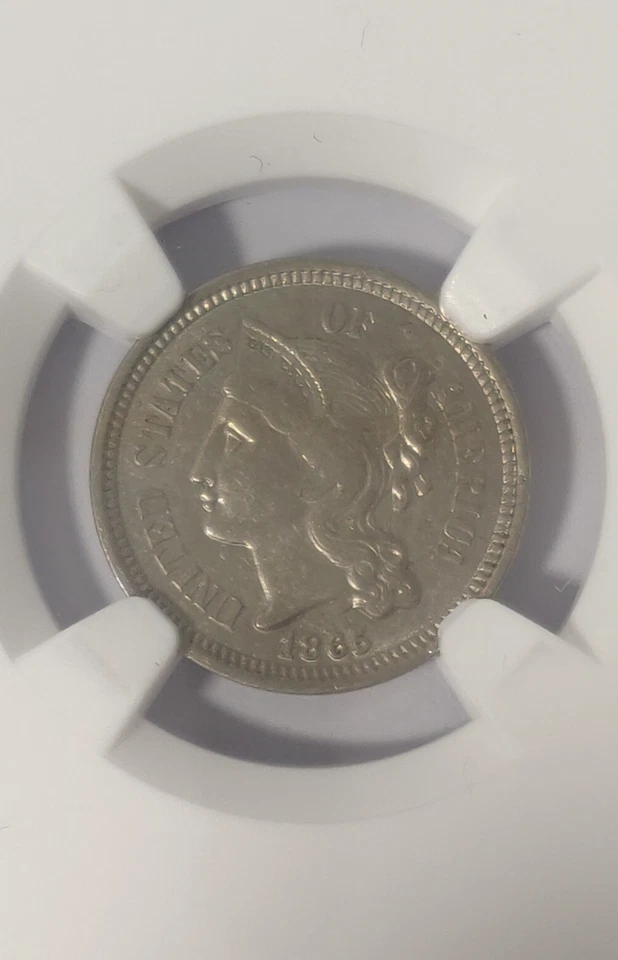 1865 US 3 CENT COIN COPPER/NICKEL NGC AU 55 - Image 3 of 4