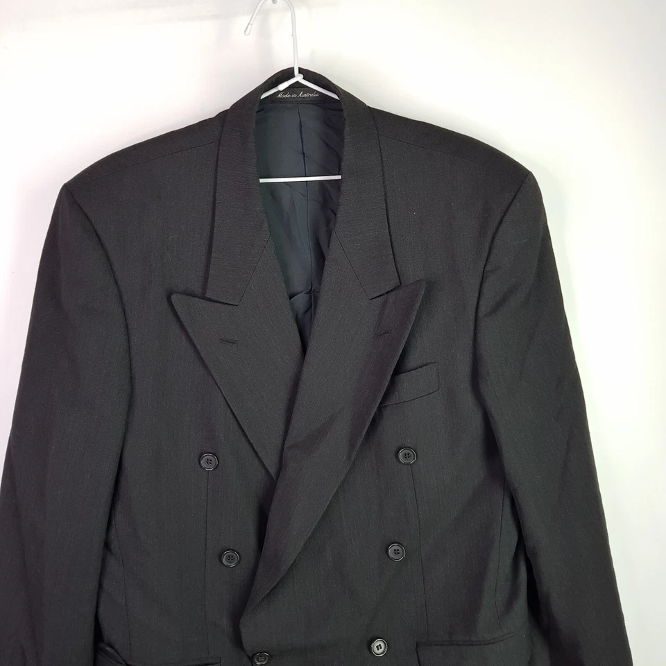 Vintage 90s Studio Italia 100% Pure Wool Double Breast Blazer Mens 50R Black - Image 2 of 4