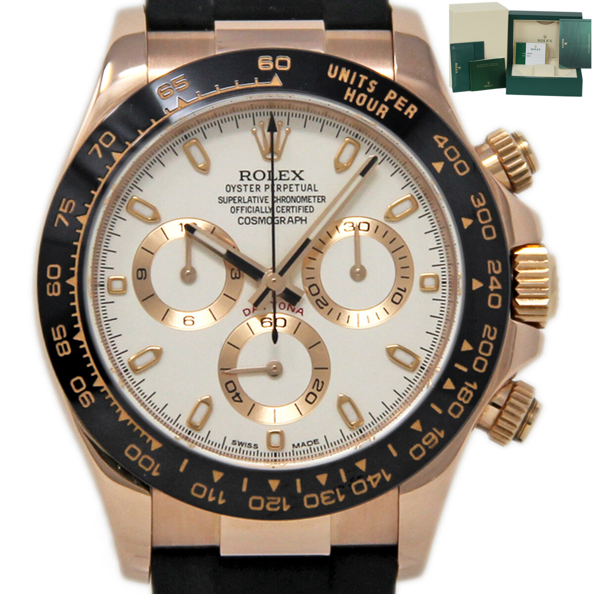 Rolex ROSE GOLD Daytona Oysterflex Ivory 116515 ROLEXWARANTYCARDDATED2022 #870-1