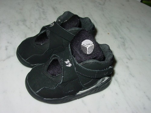 2015 Nike Air Jordan Retro 8 "Chrome" Black/Graphite/White Toddler Shoes Size 6C - Picture 6 of 12