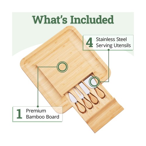 Charcuterie Board Gift Set, Bamboo Cheese Board With Cutlery, Includes Stainl... - Picture 2 of 9