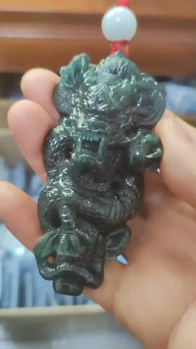 Certified Grade A Blue Guatemal Icy Blue green Jade jadeite Dragon Pendant 711 - Video 1 of 1