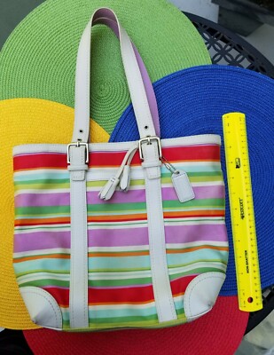 Authentic COACH #10705 Hamptons Multi Stripe Tote Bag - Summer Fun