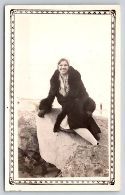 Photograph Found Photo Photography Family Vintage 1930';s Woman on Rock