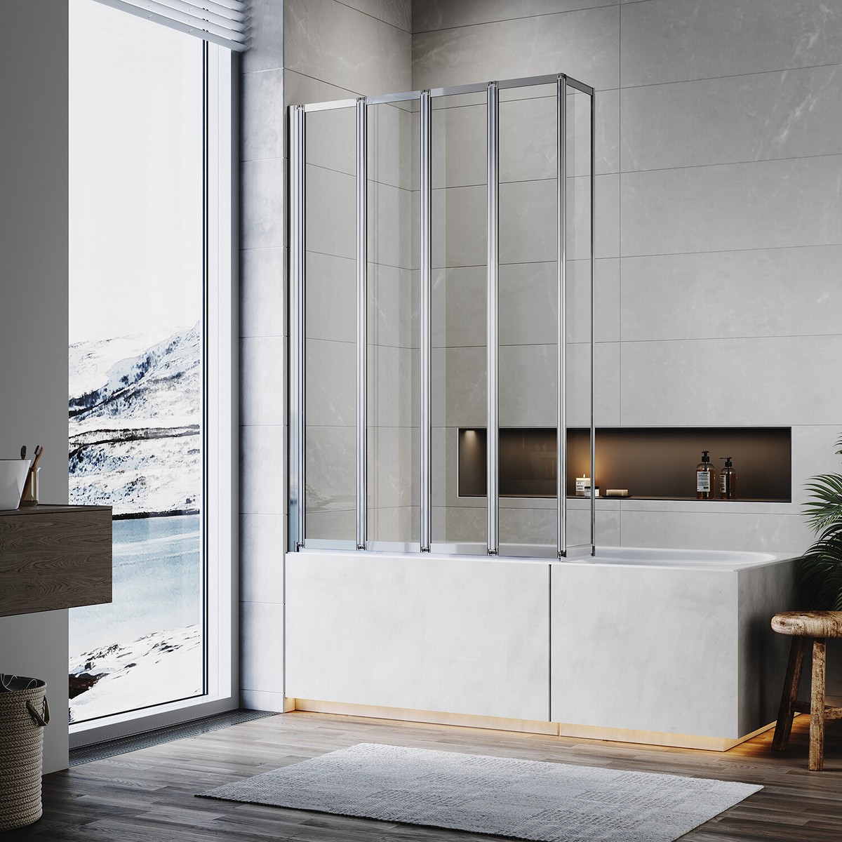 5 Fold Pivot Shower Bath Screen – 1200x1400mm, 4mm Tempered Glass, Left Or Right Hand Fit, Waterproof-1089789