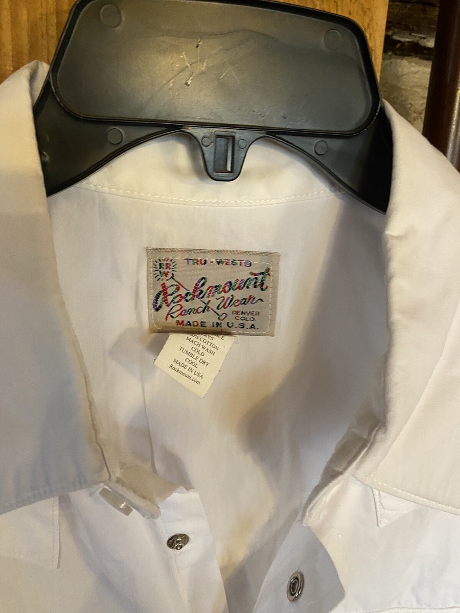 VINTAGE Tru West Rockmount Ranch Wear Shirt Mens 15 35 White Pearl