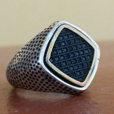 MENS RING 925 SILVER ONYX UNIQUE engraved solitaire seal