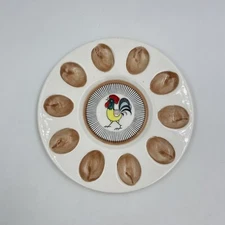 Vintage Ironstone China Rooster Deviled Egg Platter 9  1/2” 1960 By Lego Japan