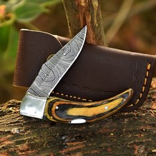 USA Pocket Knife Damascus Folding Blade Knife-PaklaWood Handle-Tactical Hunting