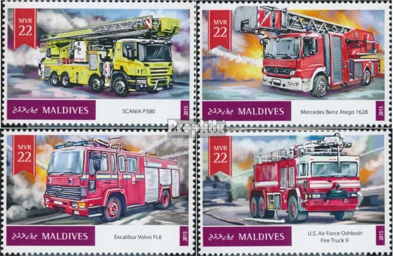 Briefmarken Malediven 2016 Mi 6190-6193 postfrisch Feuerwehrfahrzeuge - Bild 1 von 1