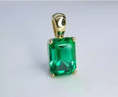 14K Gelbgold plattiert 2Ct Smaragdschliff Lab Created grüner Smaragd Damen Anhänger