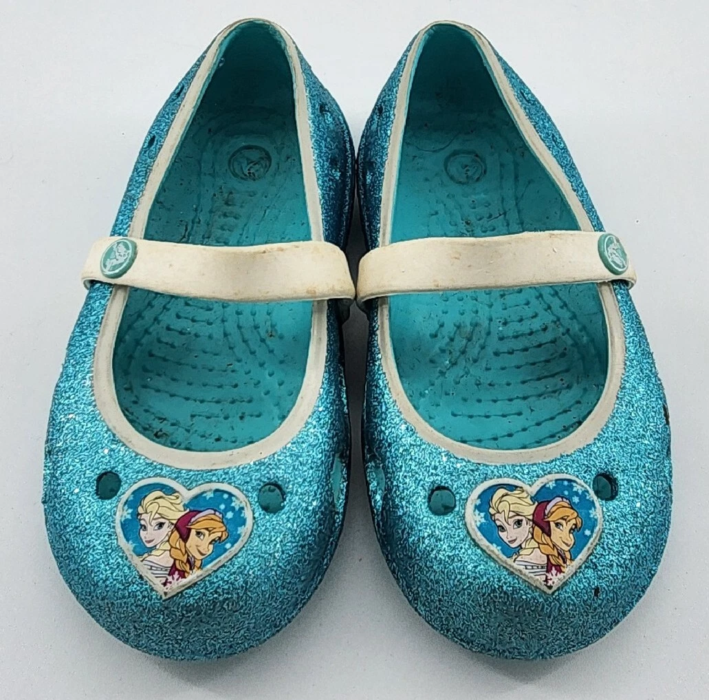 Crocs Childrens Girls Size C8 Shoes Glitter Frozen Elsa Anna Mary