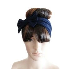 Navy Blue Bow Headband. Bow Hairband. Soft Head Wrap. Hair Wrap. Hair Covering.