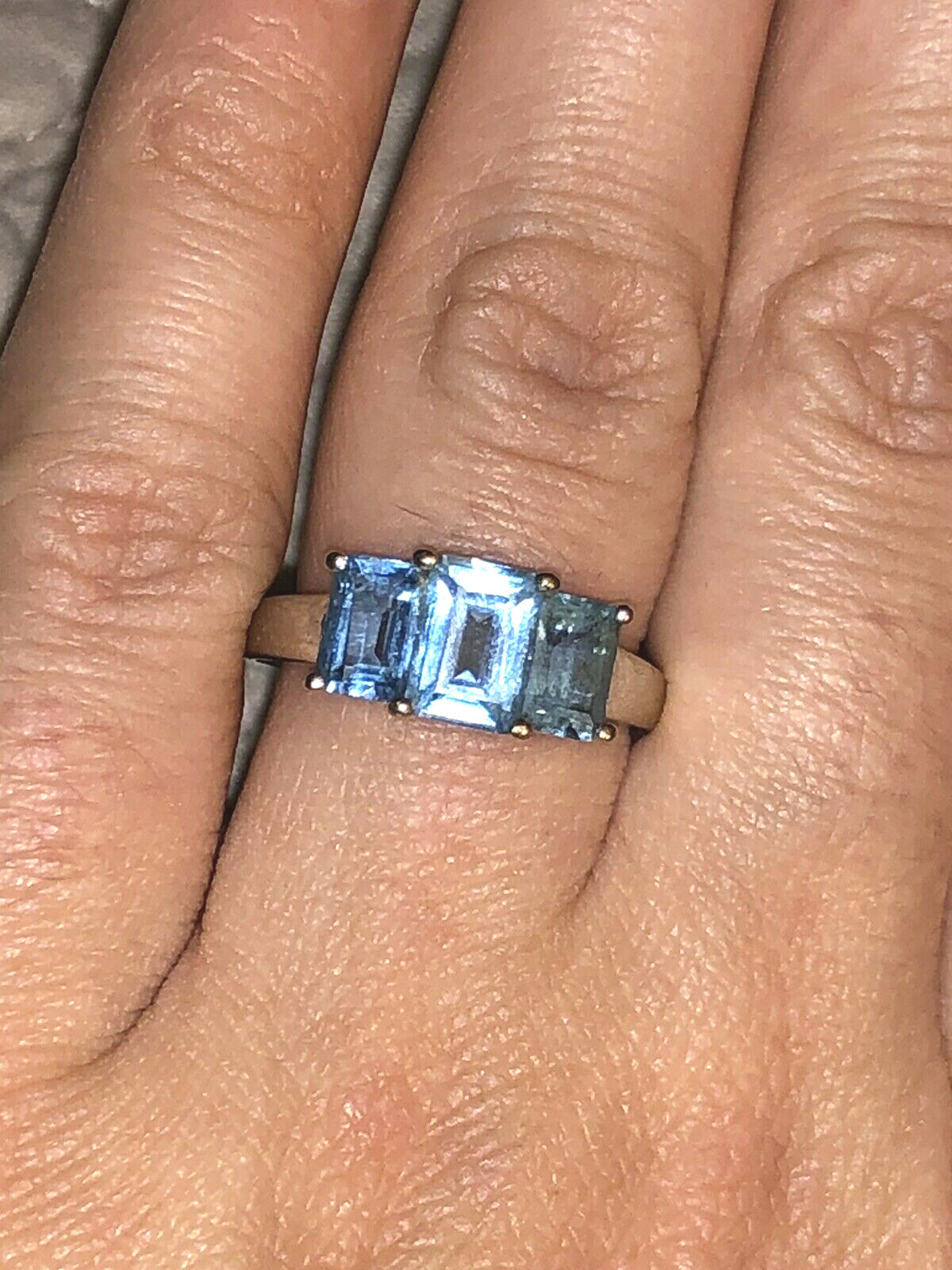 Blue Topaz Three-Stone Ring REAL Solid 10k White … - image 6