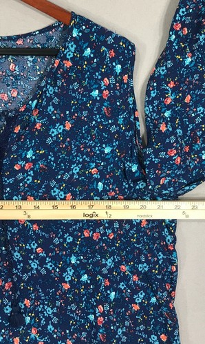 St John's Bay Blouse Womens XL Blue Floral Bohemian Boho Tunic Top Cold Shoulder - Picture 11 of 12