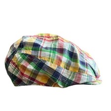 Vintage Hats in the Belfry Union Made Cotton Plaid Newsboy Gold Hat Small Medium