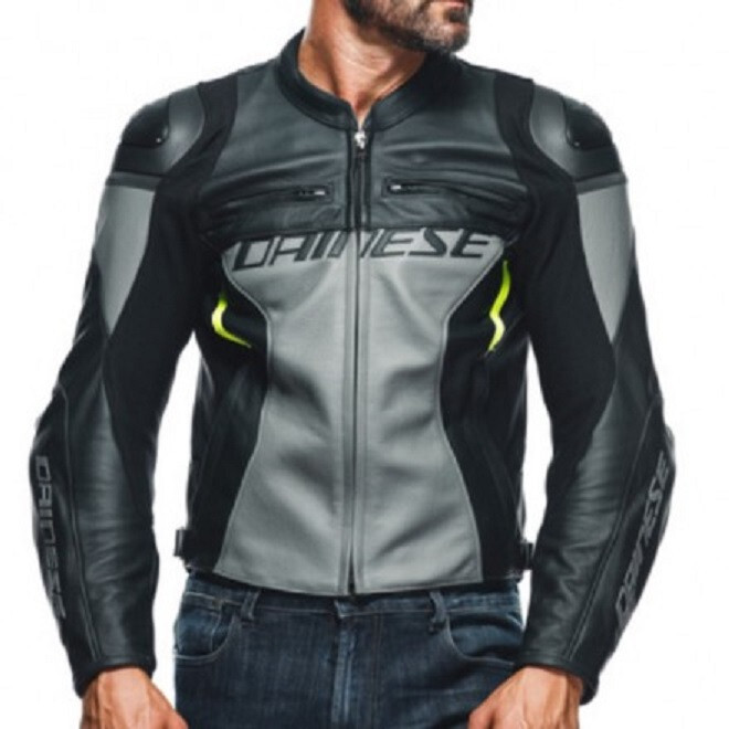 Dainese Racing 4 Black Gray Leather Motorcycle Jacket Size