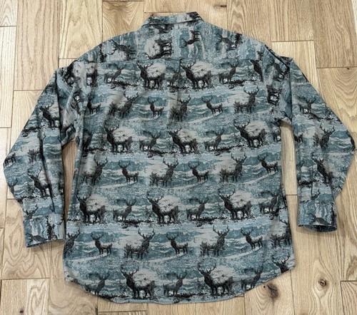 Cabela’s Men’s Large Deerskin Soft Chamois Elk Button Up Shirt Nature AOP VTG - Picture 2 of 12