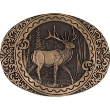 Brass Elk Deer Stag Artwork Hunter Hunting Western 1980s NOS Vintage Belt Buckle