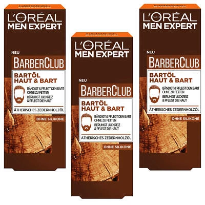 3x 30ml Loreal Men Expert Barber Club Bartöl bändigt Haut & Bart m. Zedernholzöl